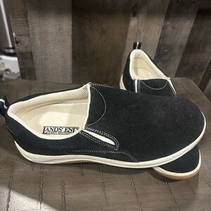 Womens Lands End Slip On Shoes Black Suede Loafers Sneakers